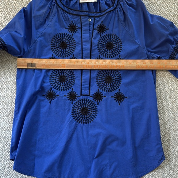 Tory Burch Aubrey Poplin Tunic Embroidered Peasant Top Blouse Size 8 - Picture 7 of 8